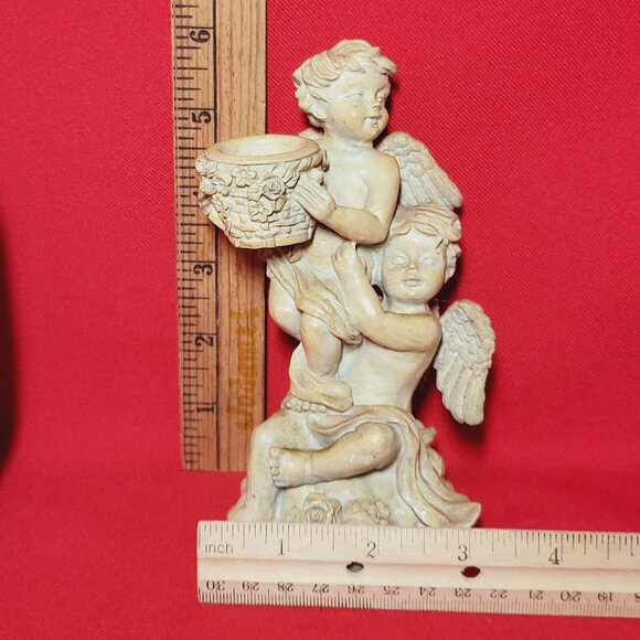 Vintage Angel Cherubs Figurine Decor Chalk Ware Angel Candleholder - Picture 9 of 12
